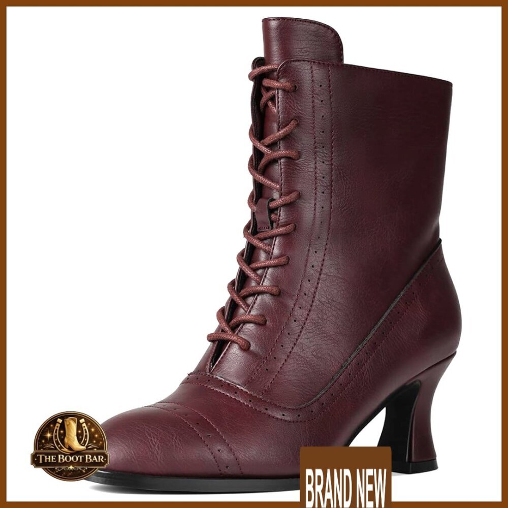 Victorian Ankle Boots Retro Chunky Heel Witch Pirate Renaissance Costume Shoes